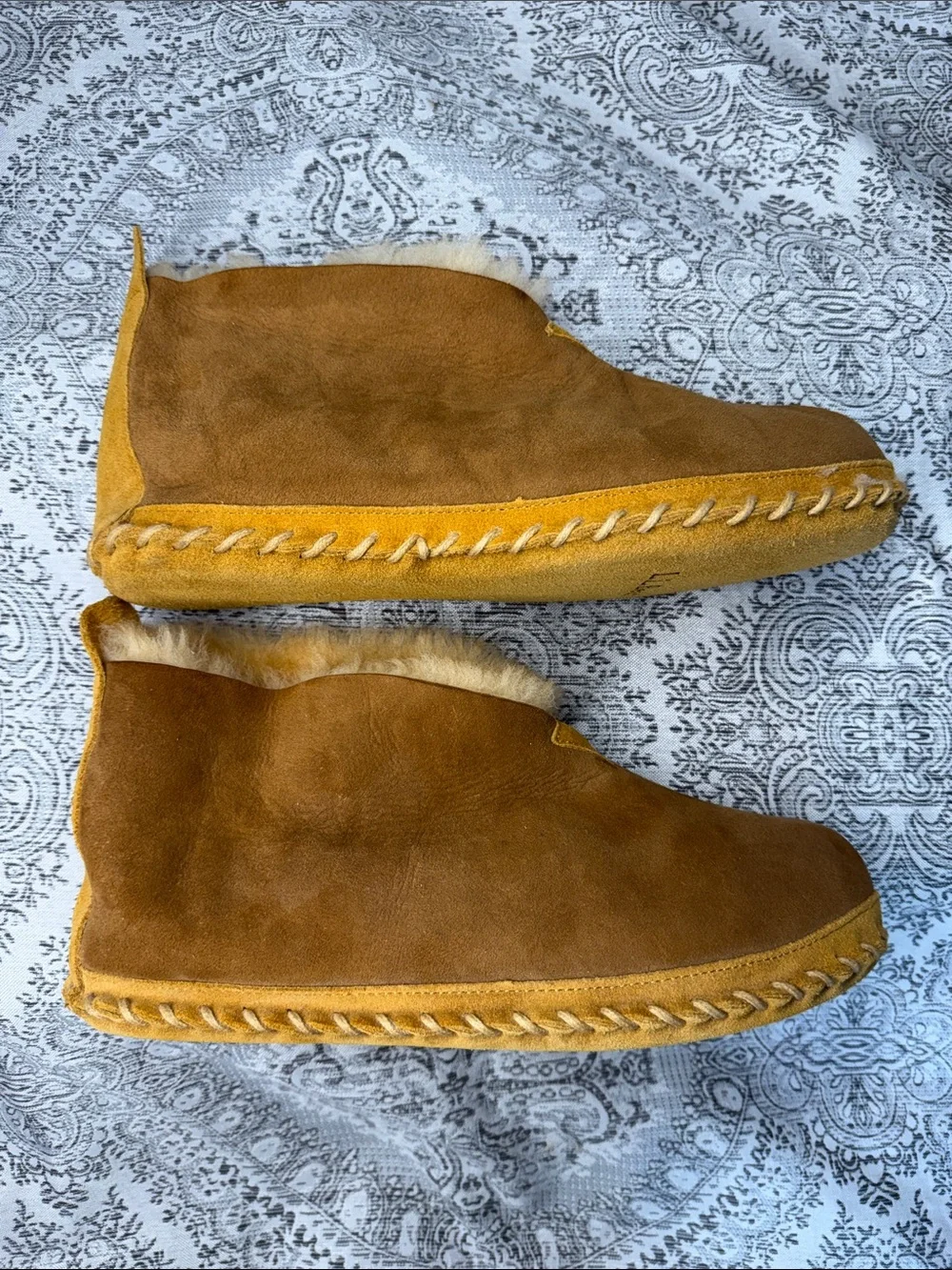 Men's Brown Suede Shearling-Lined Slippers - Size 10